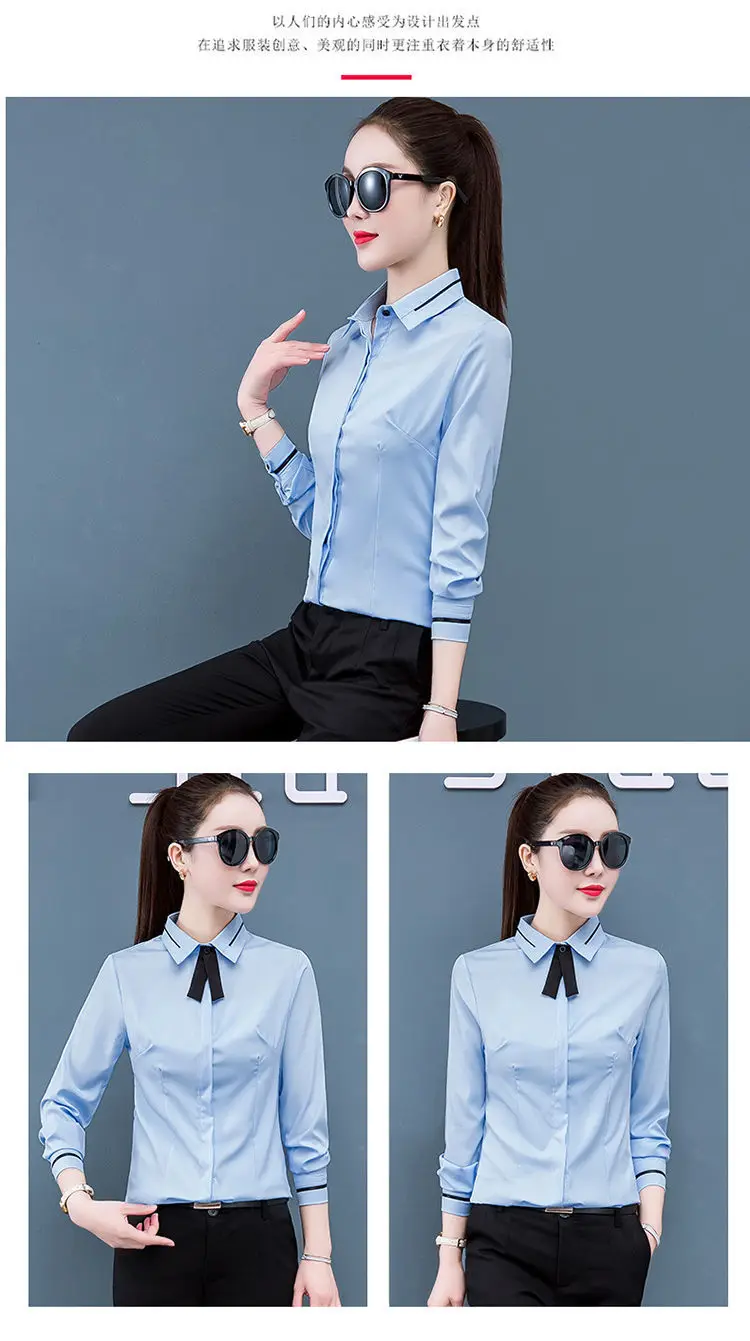 Women Shirt Classic Chiffon Blouse Plus Size Slim Long Sleeve Shirt Lady Simple Style Tops Female Clothes New Blusas NS5739