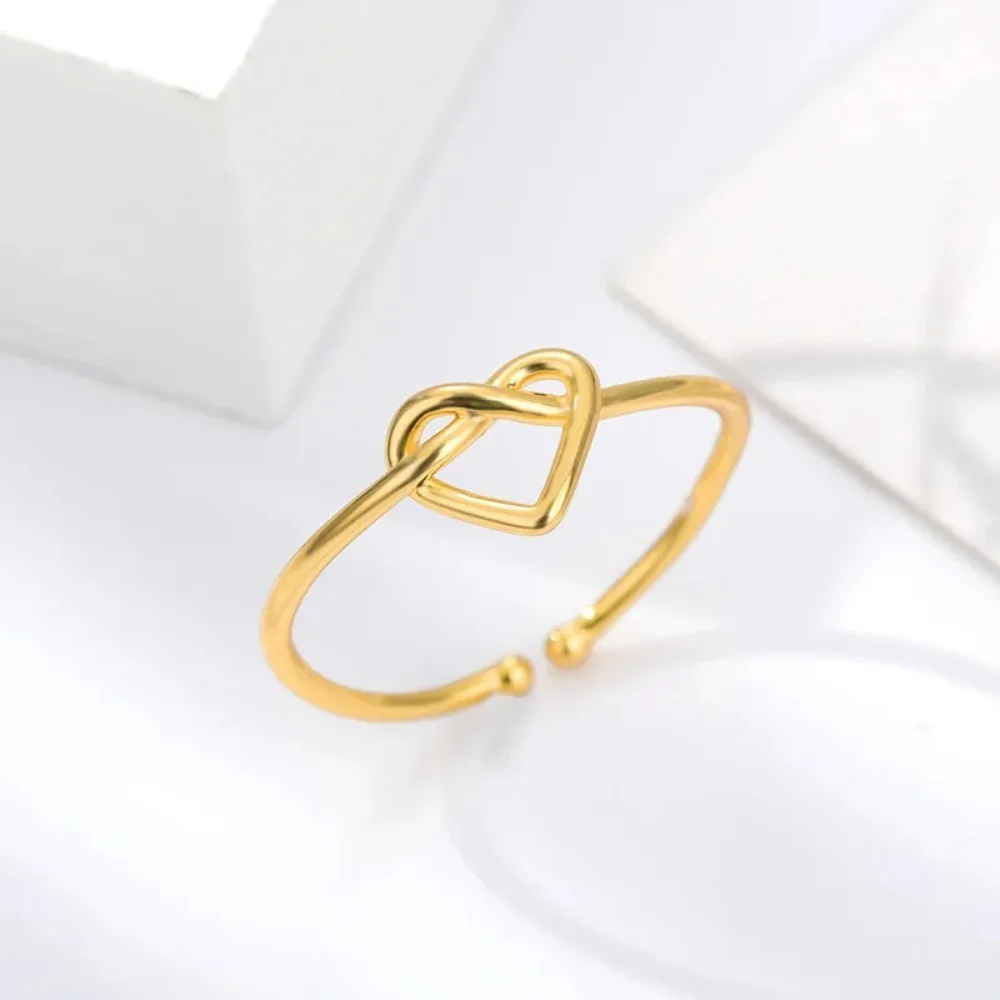 Stainless Steel Rings for Women Gold Color Couple Heart Ring Trend New in Wedding Aesthetic Luxury Jewelry