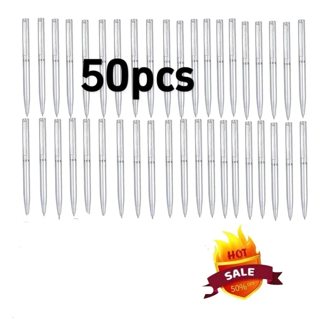 

1/10/50pcs Silver Shell Blue Ink Ballpoint Pen Plastics Blue Core Signature Pen TB 10cm Mini Short Plastic Rotary Twist Pen