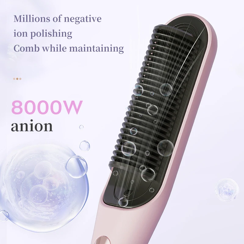 Portable Hair Straightener Brush Fast Ceramic Heating Hot Air Comb Use Curling & Straightening Iron Home and Travel Salon