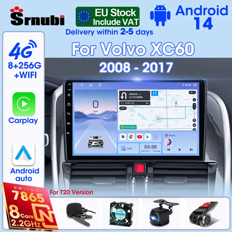 Srnubi 2Din Android 14 para Volvo XC60 que 1 2008 2009 2010 2011 2012 2013-2017, Radio para Auto, Reproductor Multimedia, Carplay, Android Auto 1