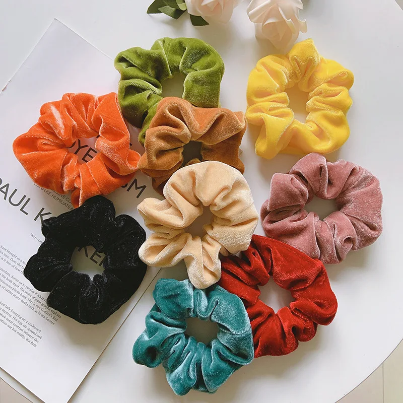 Autumn and winter Woman Elegant Velvet Elastics Hair Band Candy Color Scrunchies Hair Ties Ladies Ponytail Hold Hair Accessories