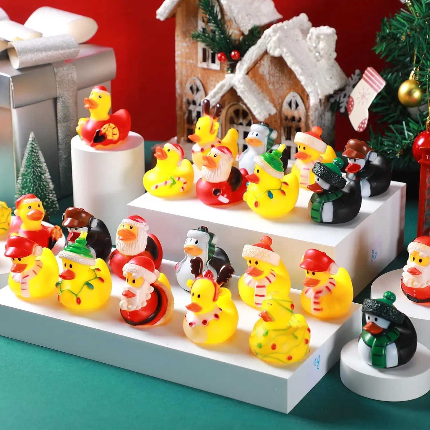 52 Pack Christmas Rubber Ducks Bulk for Kids Funny Rubber Rubber Duckies Christmas Jeep Ducks for Ducking Floater Duck Christmas 5