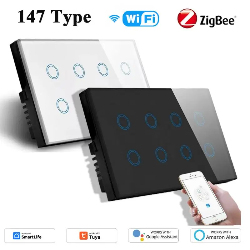 

Tuya Zigbee/WIFI Smart Switch 147Type Glass Touch Panel Interrupter 6/8/10Gang Light Wall Switch Alexa Google Home App Control