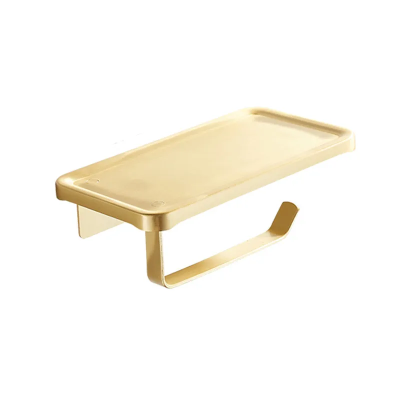 Space Aluminium Gold Toilet Paper Holder 1PC Bathroom Phone Storage Roll Paper Holder Punch/No Punch Wall Mounted Bathroom Shelf