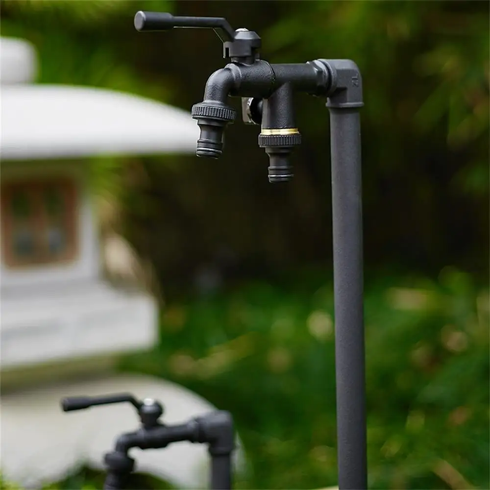 Black Brass Garden Hose Faucet Outdoor Anti-Freeze Bibcocks with Dual Outlet for Washing Machine 1/2 Inch Outdoor Faucet, Garden