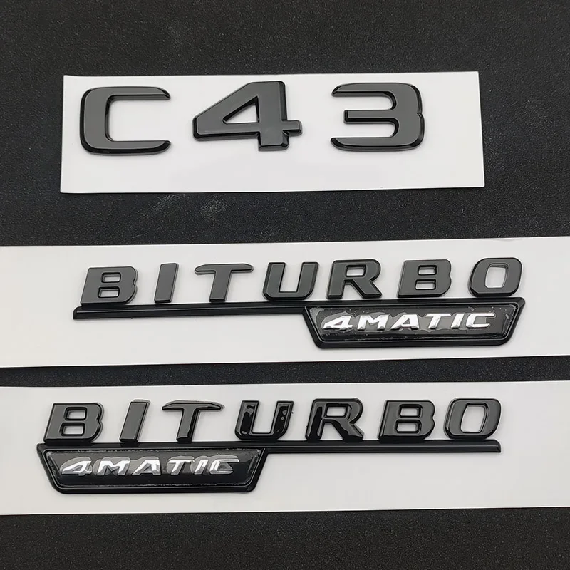 

3D ABS Black Chrome Car Letters Rear Trunk Badge Sticker C43 BITURBO 4MATIC Emblem For Mercedes C43 AMG W205 W204 Accessories