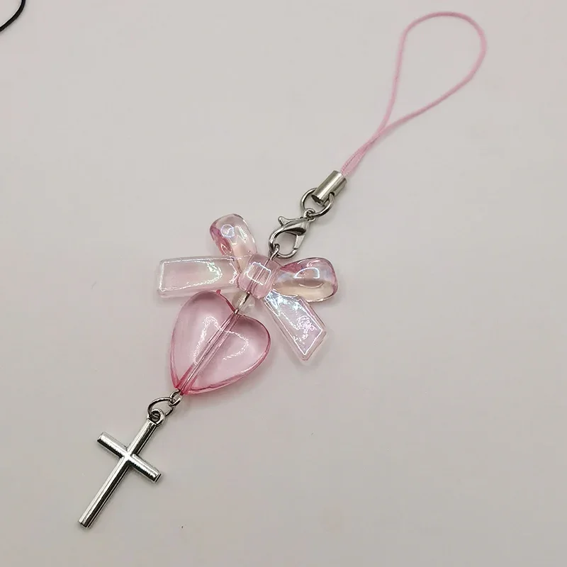 Pink Y2K Phone Charms Pendant Kawaii Key Chain For Bag iPhone Samsung Cute Accessories Women Girl Strap Lanyard Beaded Ins Korea