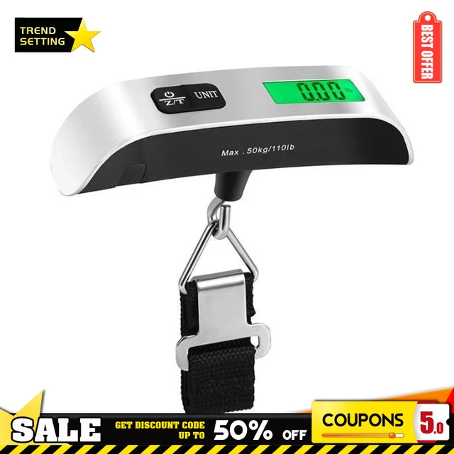 Portable Scale Digital LCD Display 110lb/50kg Electronic Luggage Hanging Suitcase Travel Weighs Baggage Bag Weight Balance Tool 1