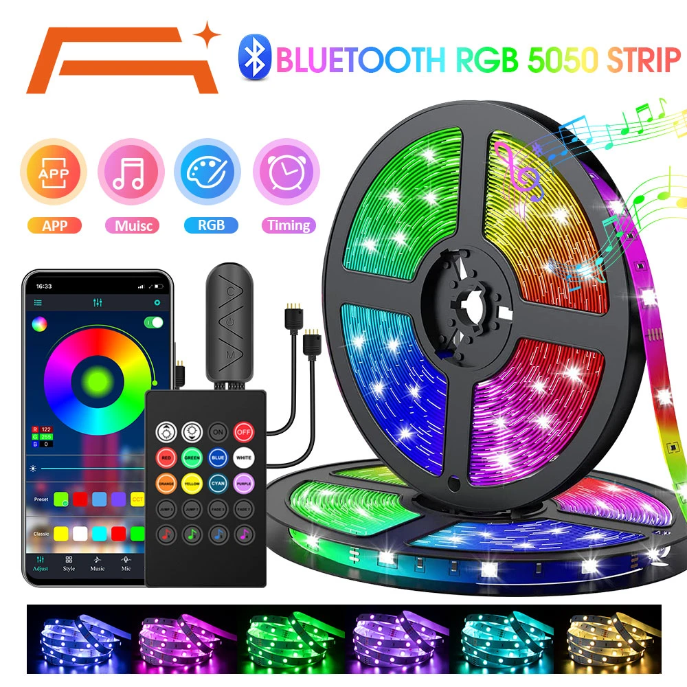 black light strips LED Strip Lights,RGB 5050 LED Strip,Music Sync Color Changing,App Controlled LED,with Remote Control,for Bedroom Home Decoration black light led strip