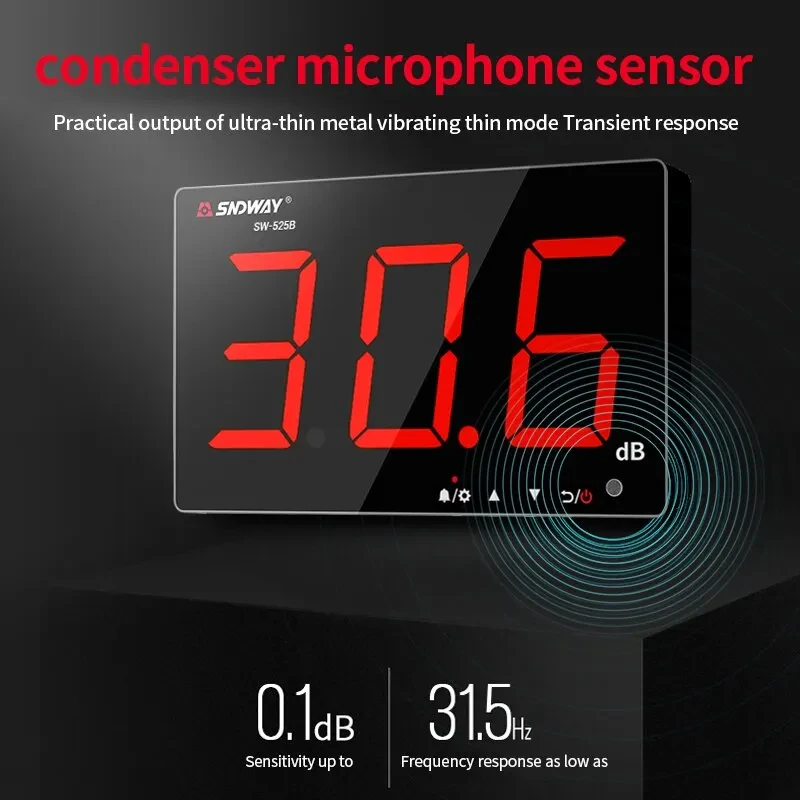 Sound Level Meter Digital Noise Meter SNDWAY SW-525A Digital Sound Level Meter Digital Data Memory 130 DB Wall Mounted Handheld Fast Response