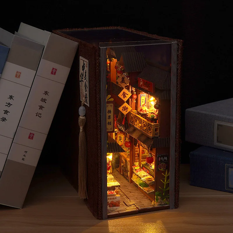 Diy Book Nook Doll House Miniature Wooden Bookshelf Shelf Insert Miniatures Home Model Kit Dollhouse Birthday Toy Gifts doll house kit,dollhouse accessories,book nook kit,doll house,miniature books