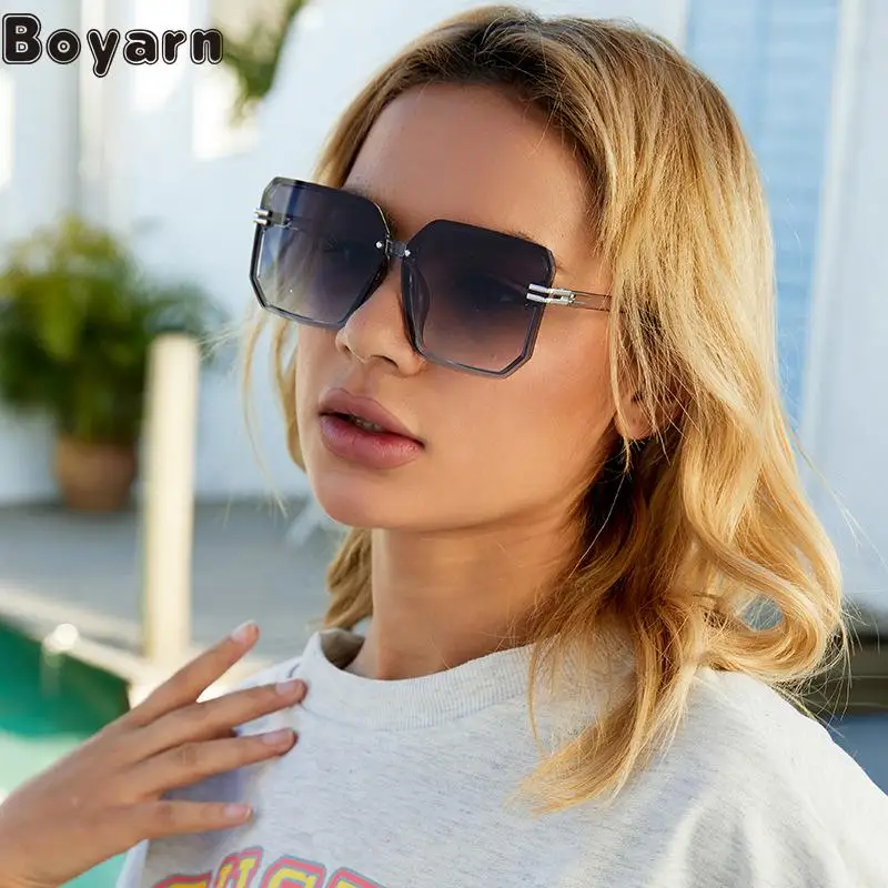 

Boyarn 2022 Fashion Oversized Square Women Big Frameless Men Eyewear UV400 Goggles Shades Gafas De Sol Sunglasses Sun Glasses