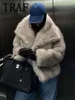 TRAF Faux Fur Cropped Jackets for Women Coats Thick Warm Soft Jacket Woman 2024 Long Sleeve Casual Winter Coat In New Outerwear 4