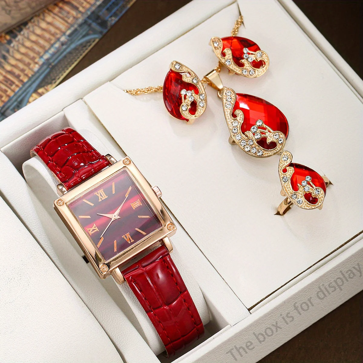Womens Watch Set Fashion Classic Roman Digital Scale Dial Quartz