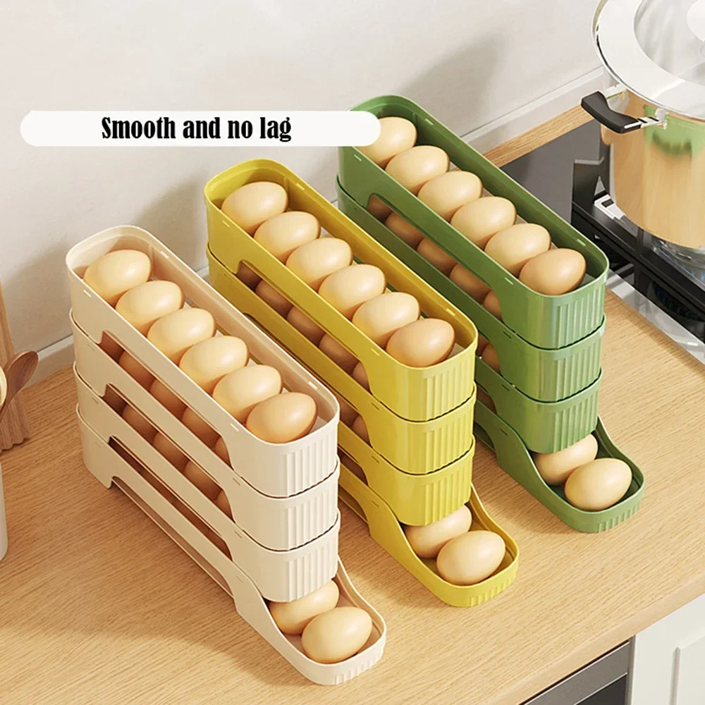 3 Layers Fridge Egg Storage Box Automatic Rolling Eggs Holder Rack Ladder Style Refrigerator Eggs Dispenser Egg Organizer Holder 2