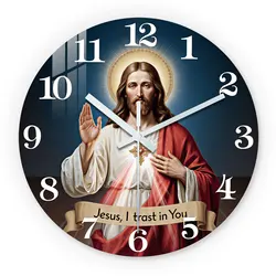 Sacred Heart Deep Blue Wooden Wall Clock - Silent and Stylish Home Décor - 10Inch (MULTI)