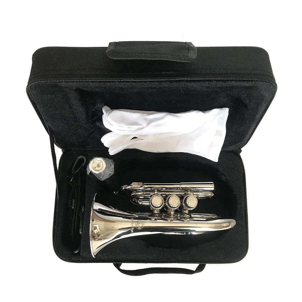 SEASOUND Mini Pocket Trumpet BB Tone Brass Instrument Trompette JYPT406N With Nickel Finish