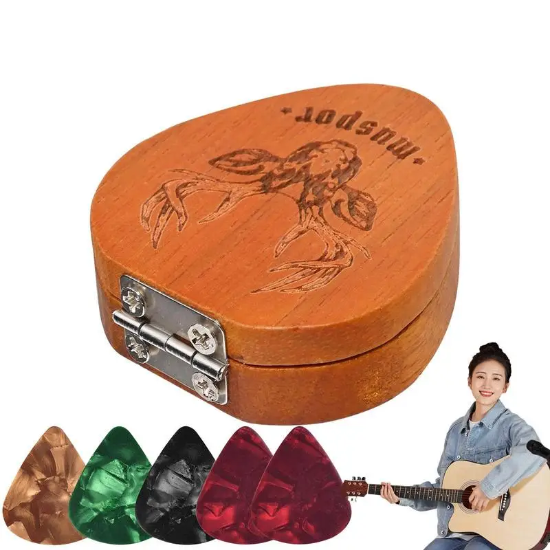 GuitarPickBoxHolderStorageBoxGuitarPickContainerWoodenCollectorSmoothGuitarPick