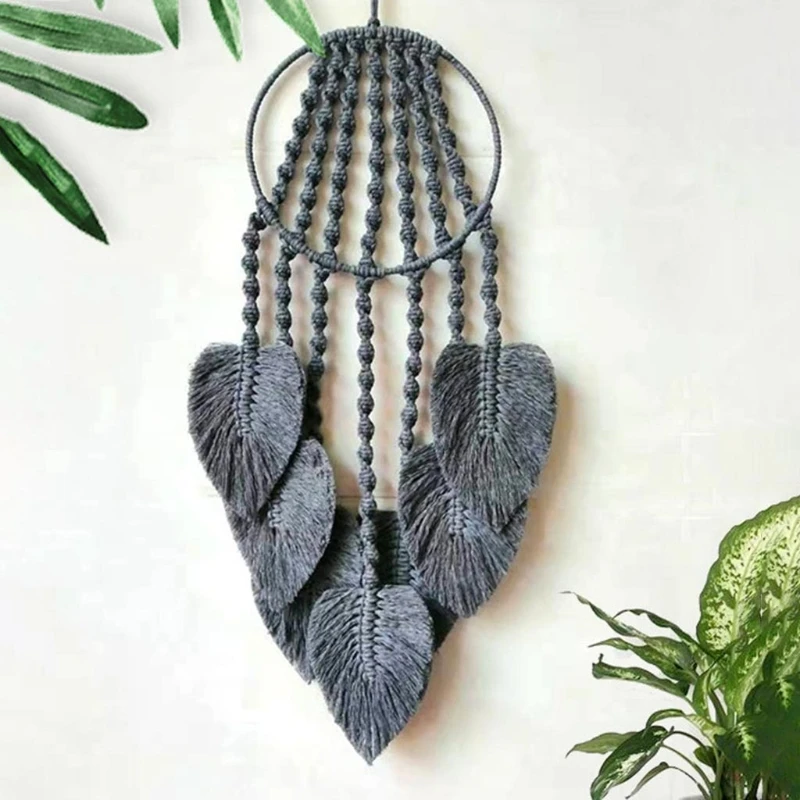 

Macrame Wall Hanging Handmade Woven 7 Leaf Tassel Tapestry for Kids Room Wedding Decoration Ornament Drop shipping
