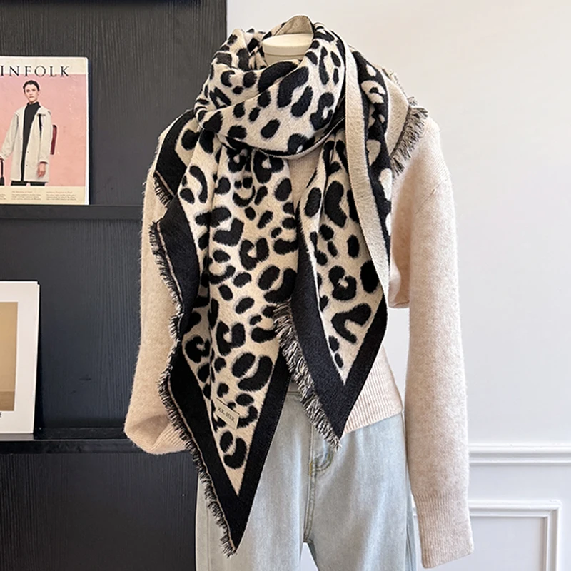 2025 Luxury Brand Women's Cashmere Scarf - Winter Warm Tasseled Leopard Print Pashmina Shawl, Foulard & Poncho