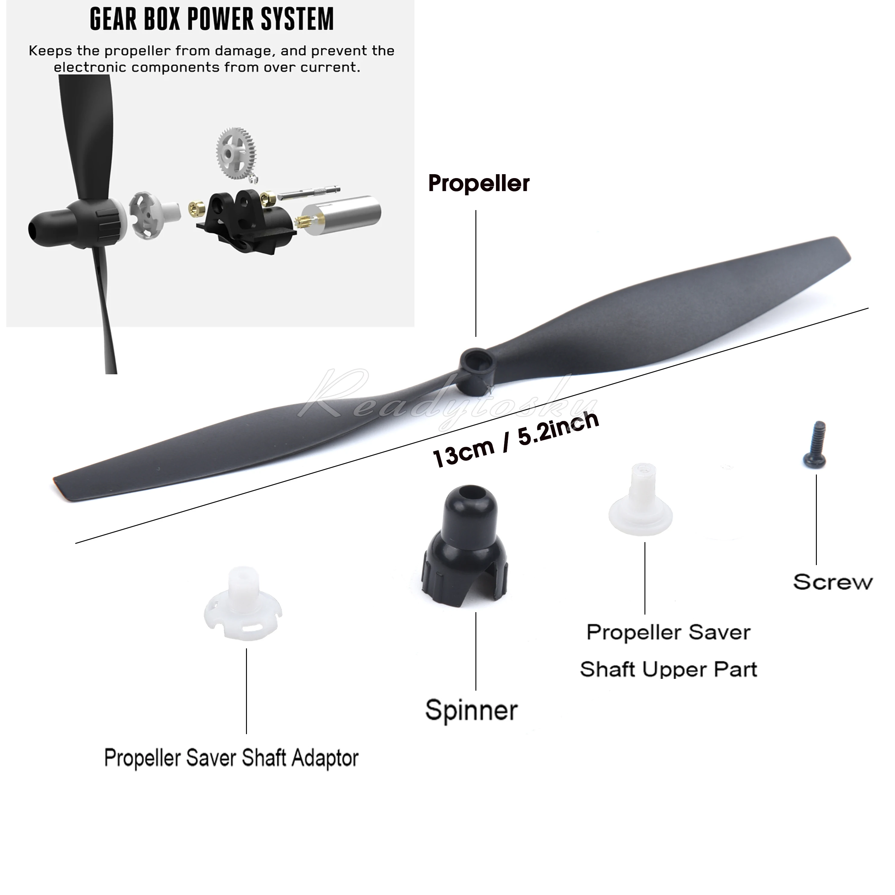 2/4PCs 5.2inch Propeller And Prop Saver Set - For VOLANTEXRC 761-8 F4U Corsair / 761-9 T28 Airplane Air Plane Spare Parts 11