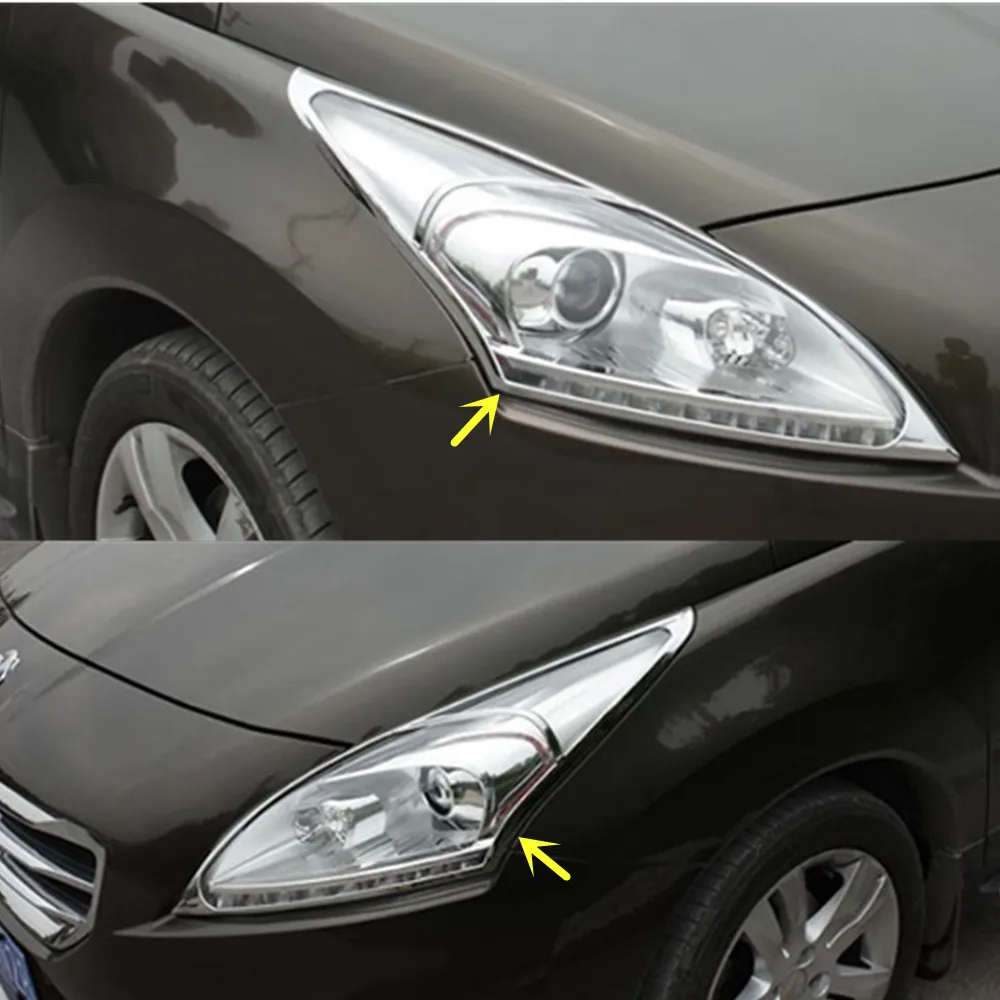 For Peugeot 3008 2013 2014 2015 2016 2017 Front Head Light Lamp Frame Stick  Styling ABS Chrome Cover Stick Trim Accessories Body