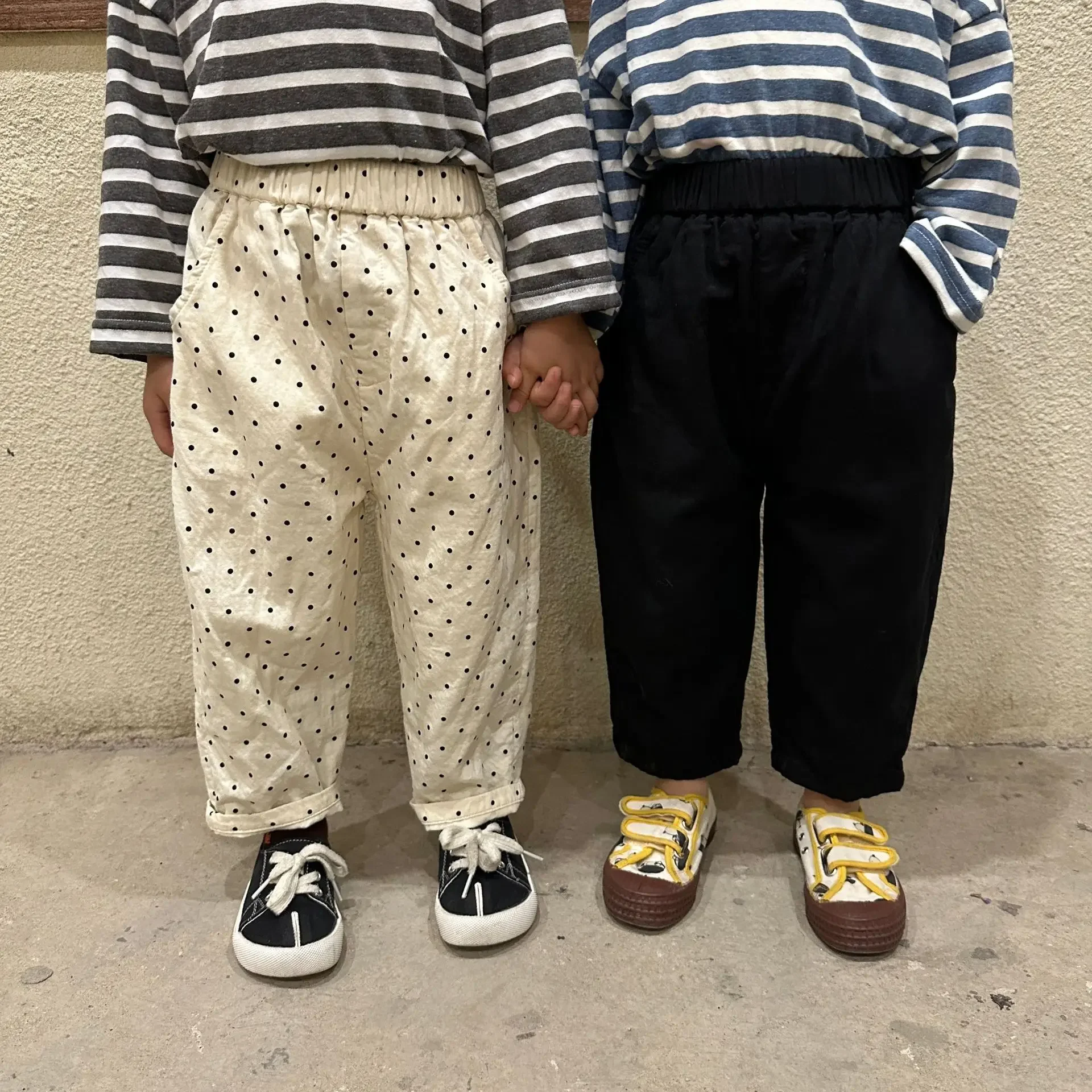 

Spring 2023 new design dot washed cotton casual trousers Boys and girls soft all-match straight pants