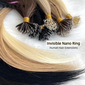 Invisible Nano Ring Hair Extensions Human Hair Jet Black Straight Nano Human Hair Extensions With Nano Beads 50strands/Pack