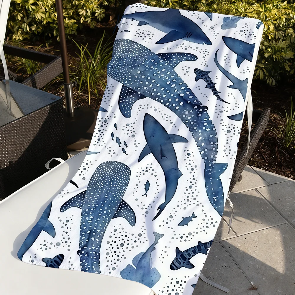 Serviette de plage séchage rapide imprimé requin baleine piscine_voghion.com