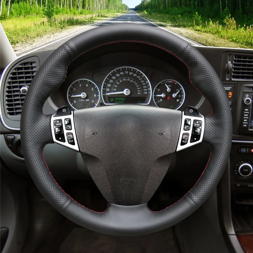 Saab 9-3 용 검은 색 인조 가죽 자동차 핸들 커버 2006 2007 2008 2009 2010 2011 9-5 2006-2009