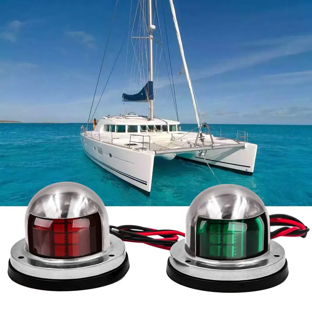 

2pcs 12V Red Green LED Navigation Lights Stainless Steel Sailing Lamp for Marine Boat Yacht Boat Accessory