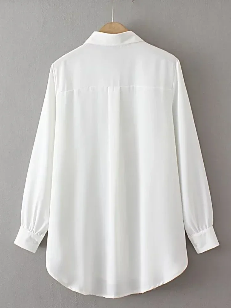 2024 New Women High Quality Mesh Studded Beads Turn Down Collar Dress 2024 Summer New Women's White Temperament Shirt Dresses