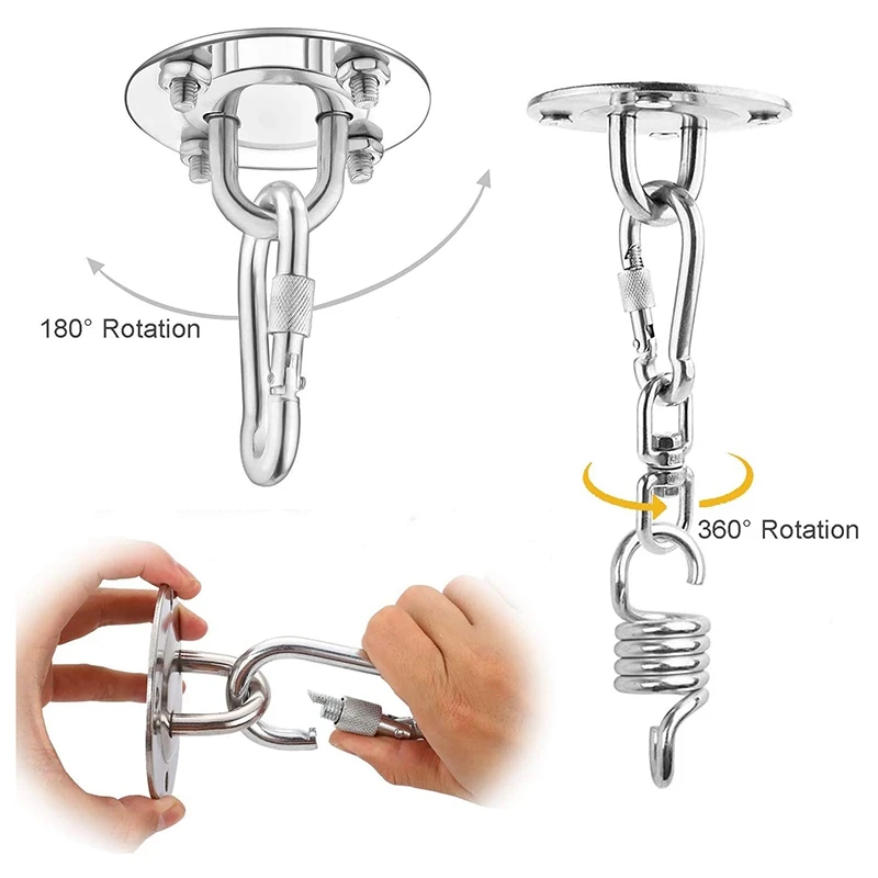 Swing Suspension Hardware,Suspension Ceiling Hook, 360° Rotating Heavy Hook,For Porch Chair Yoga Hammock Gym Swing,Etc 4