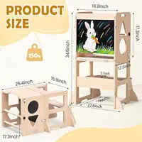 Foldable Wooden Kitchen Step Stool with Blackboard for Toddlers, Convertible Table Chair Set, Safe Gift 6
