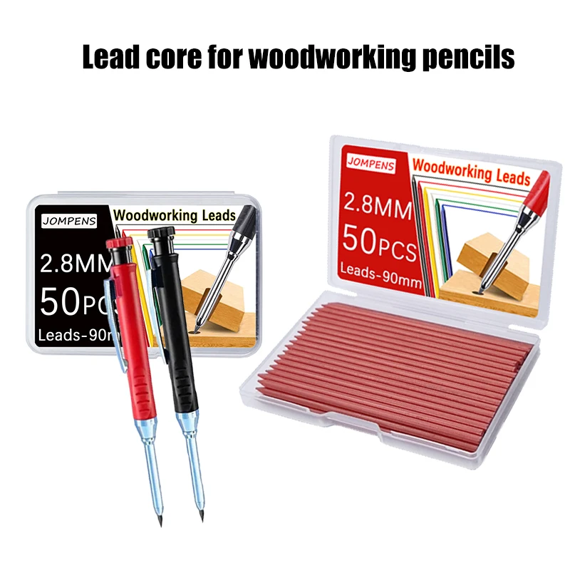2.8mm Woodworking Automatic Pencil Lead 50Pcs Large Capacity Black Red Yellow Replaceable 2B Lead Deep hole marking lead core 2