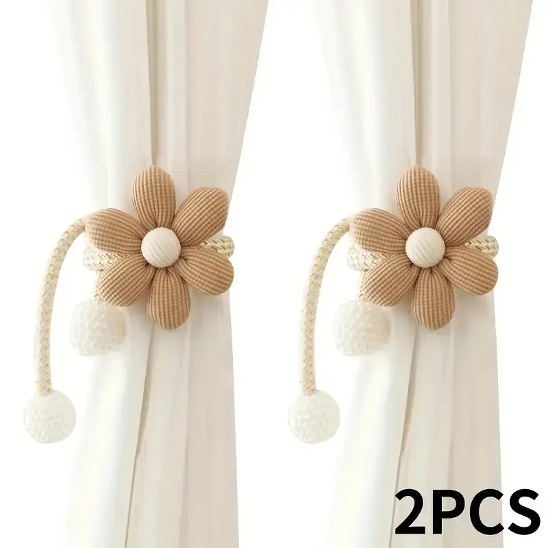 2pcs curtain buckle, curtain decoration, Bohemian magnetic tie, with small floral design-tie rope without punc
