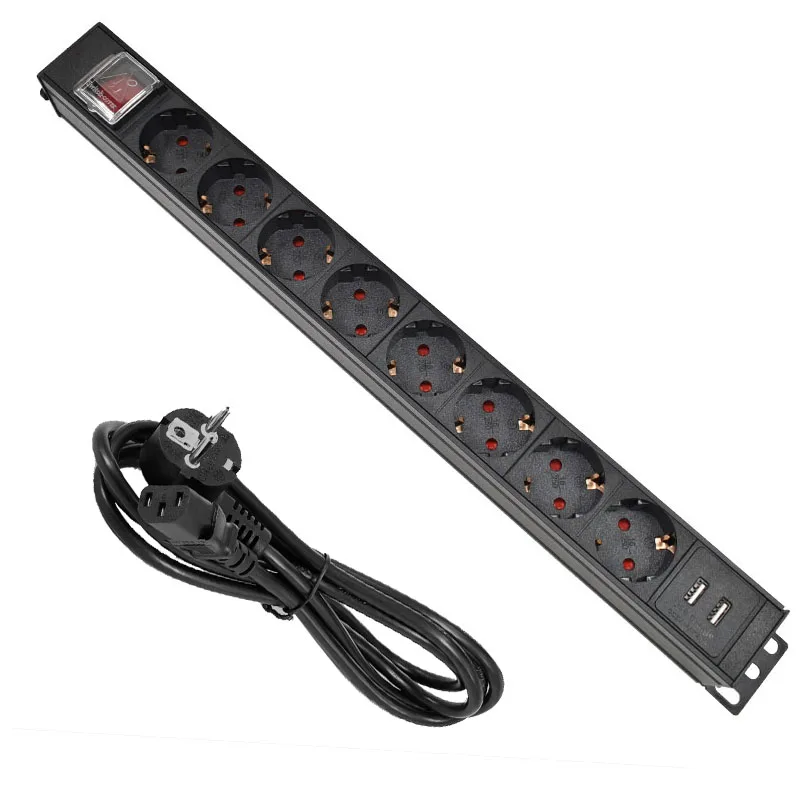 

8 Ways PDU Power Strip EU Socket with IEC-C14 Port extend with Circuit Breaker Switche USB Wireless or 2-meter extension cable