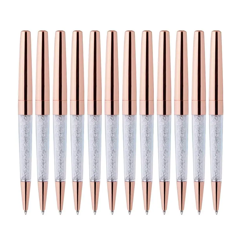 50 개/몫 크리스탈 볼펜 편지지 사무실 학교 공급 트위스트 오픈 금속 롤러 로즈 골드 무료 맞춤형 로고 이름