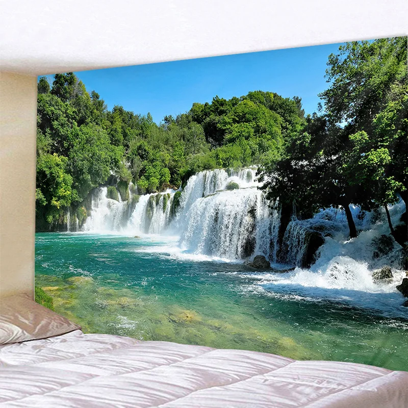 Forest Tapestry Wall Hanging Nature Scenic Pared Waterfall Clear Lake Water Bedroom Decor Landscape Home Room Decoration