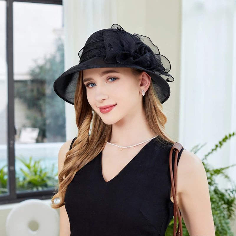 Fashionable Summer Sun Hat for Women Elegant Flower Sunshade Hiking Beach Bucket Hat Panama Hats Bowler Breathable