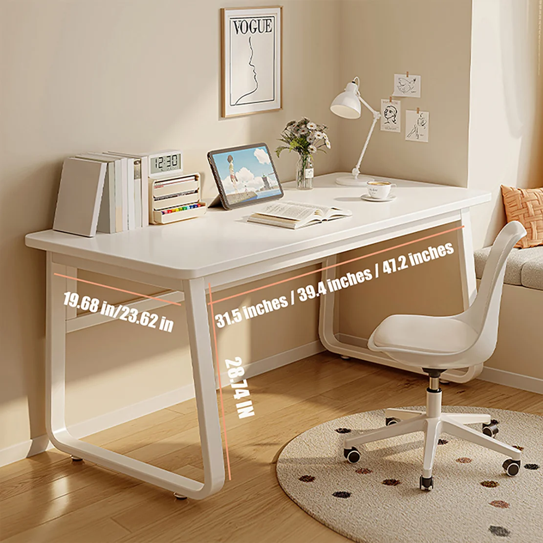 Computer Desk Modern Simple Style Desk for Home Office, 39.3 inch White Small Writing Table Study Corner Work Desk for Bedroom 6