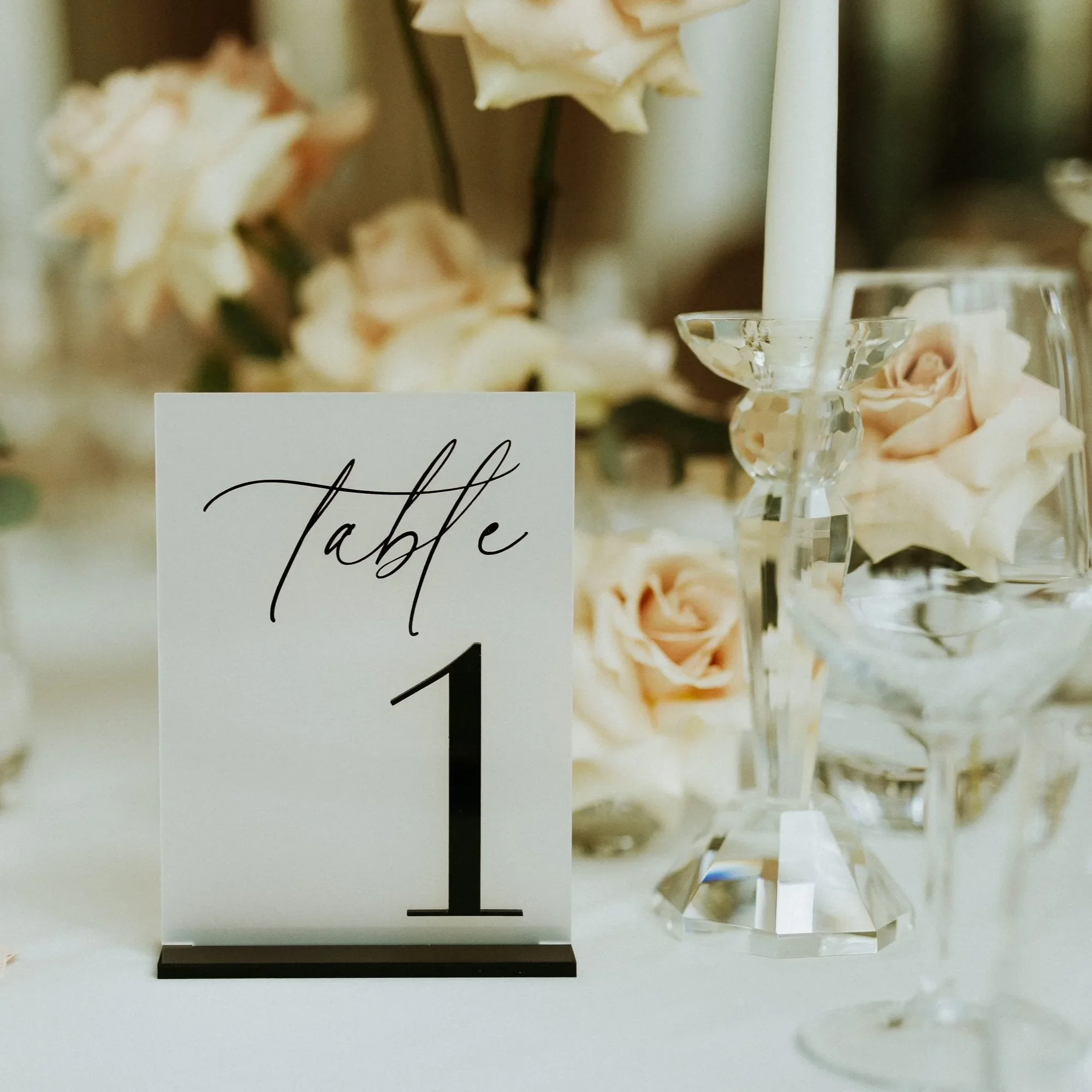 Rose Gold Mirror and Frosted Acrylic Table Signs Wedding Table Numbers with Stands Acrylic Numbers Modern