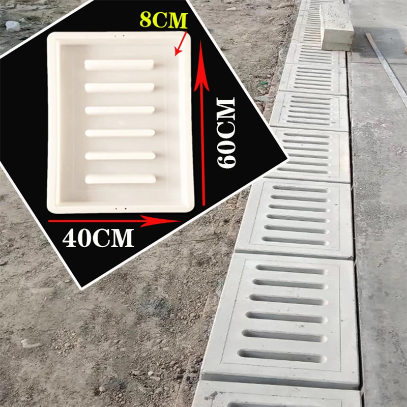 Cement Ditch Cover Plate Plastic Mold 60X40Cm Prefabricated Sewer Drainage Ditch Floor Drain Channel Template Cement Plastic