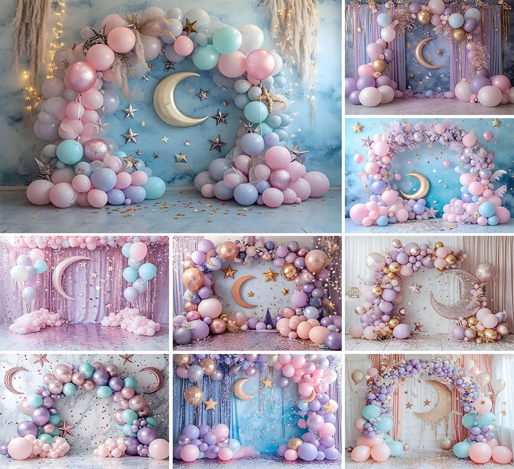 

Mehofond Photography Background Moon Arch Balloon Floral Curtain Kids Birthday Cake Smash Portrait Decor Backdrop Photo Studio