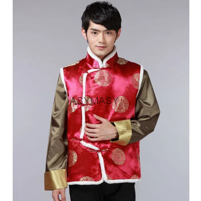 New Year Tang Suit Traditional Chinese Clothing for Men Kung Fu Clothes Birthday Party Hanfu Blouse Chinese Tops Vintage vest men chinese style shirt,hanfu jacket
