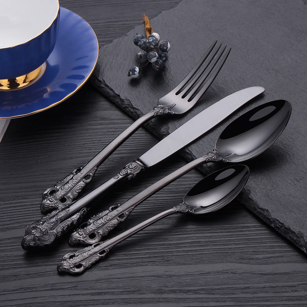 24 Pieces Luxury PVD Silverware Rose Gold Color Metal Cutlery 18/10 Stainless  Steel Black Flatware Set For Home Wedding Hotel - AliExpress