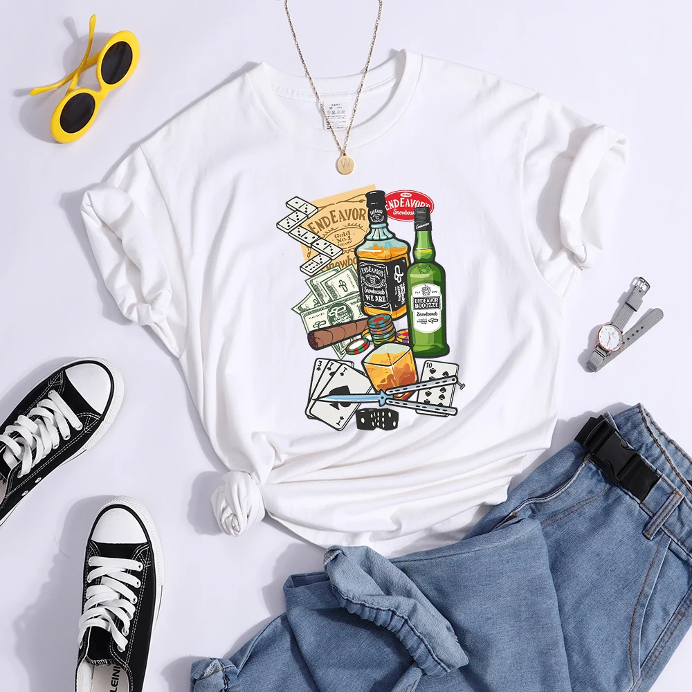 Beer Card Cigarettes Printed Tshirts Female Summer Breathable T-Shirts Casual Quality Tops Soft Comfortable Cool T-Shirt Women'S