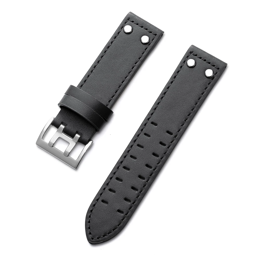 Vintage Genuine Leather Watchband with Rivet Detailing, 20mm/22mm
