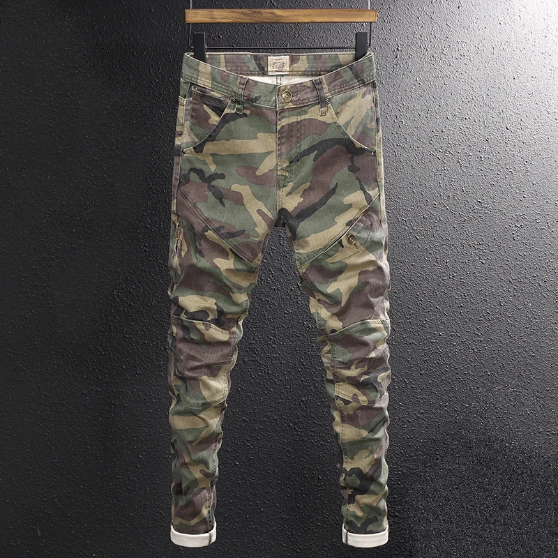 Streetwear Fashion Men Jeans High Quality Stretch Slim Fit Camouflage Trousers Embroidery Patch Designer Hip Hop Pants Hombre